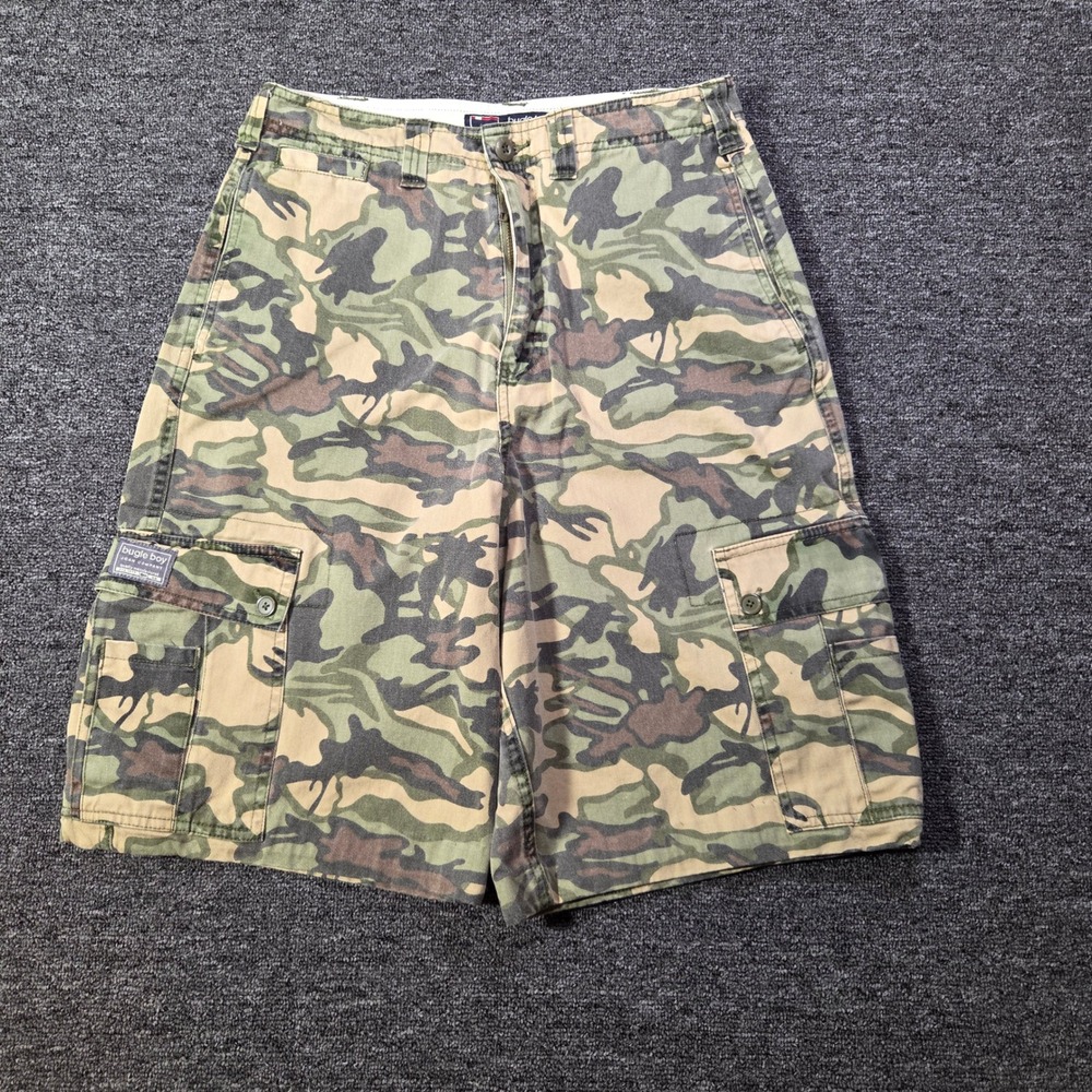 VTG Bugle Boy Cargo Shorts Boys 18 Camouflage Green Cotton Utility Gorp‎ 90s